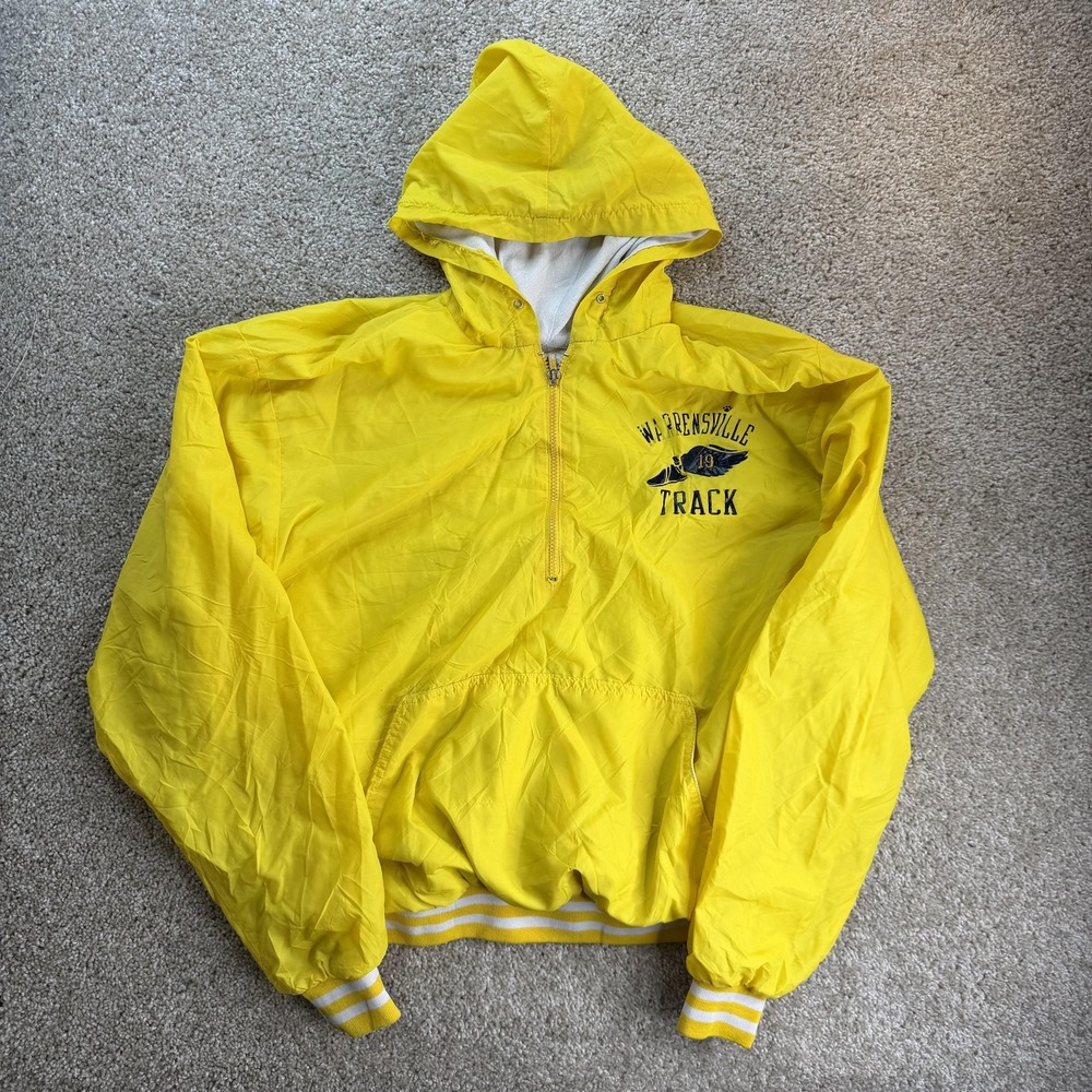 Vintage Windless Warrensville Track Jacket Mens XL Yellow Hooded 1/4 Zip USA